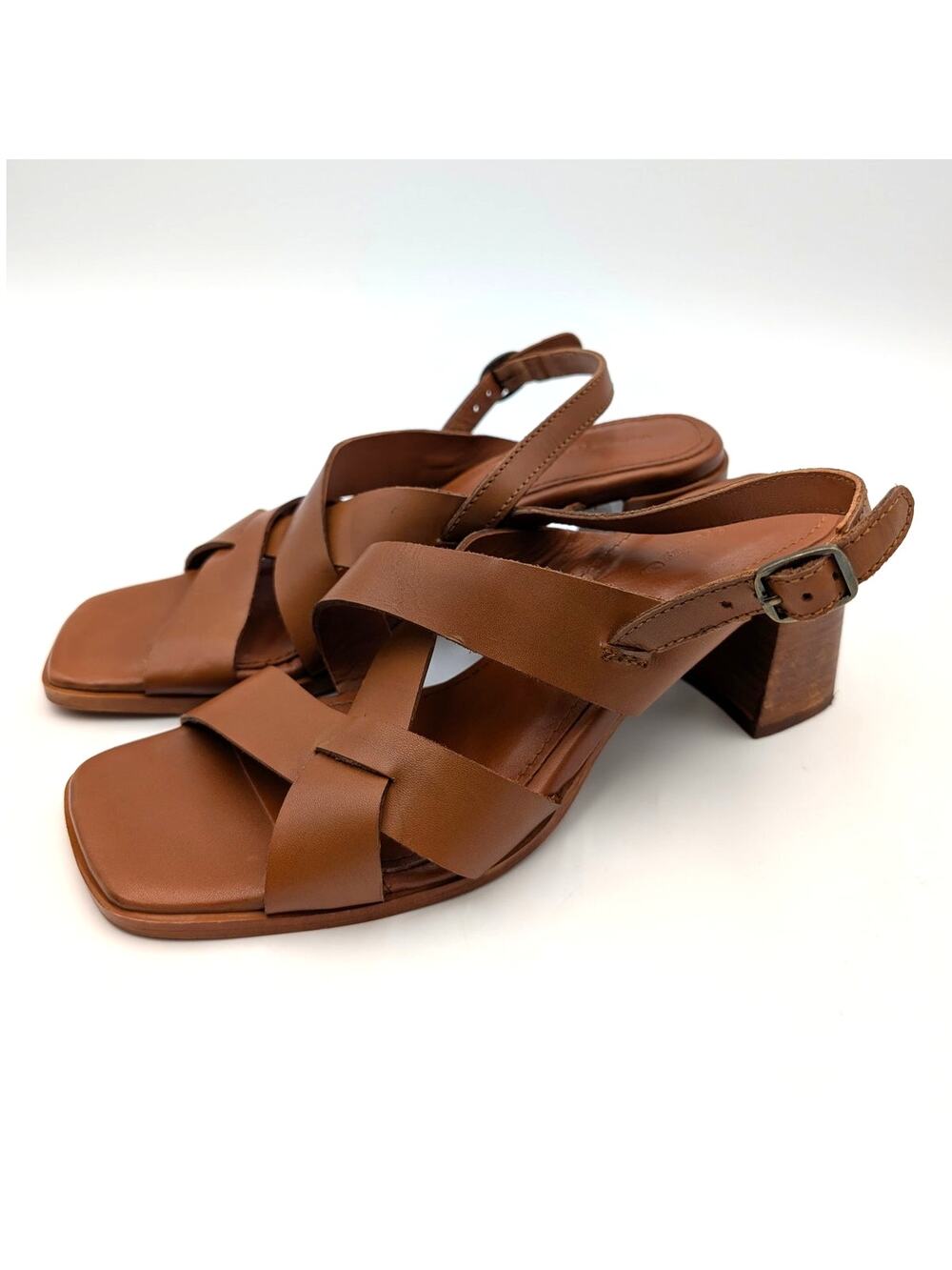 Vintage Foundry Co. Odelle Slingback Heel Sandals Womens Tan Leather Sz US9 EU40
